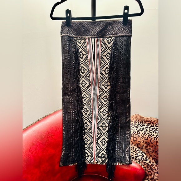 PRICE DROP: Byron Lars Beauty Mark Boho Fringe Midi Pencil Skirt, Size 2 - Picture 4 of 9